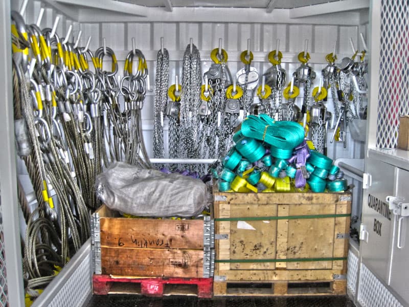 Lifting gear store: wire rope, chain and webbing slings