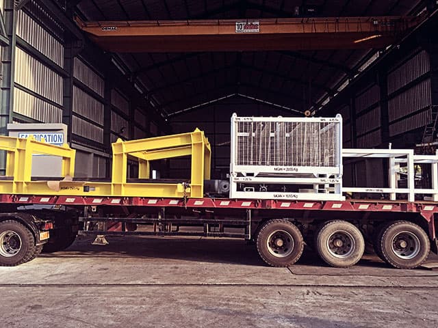 Mudmat baskets and frames loaded for delivery