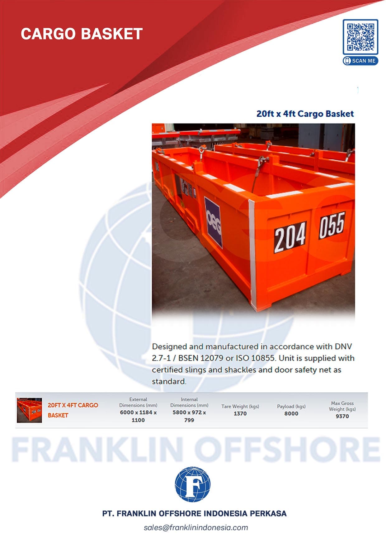 Cargo basket — 20 ft × 4 ft